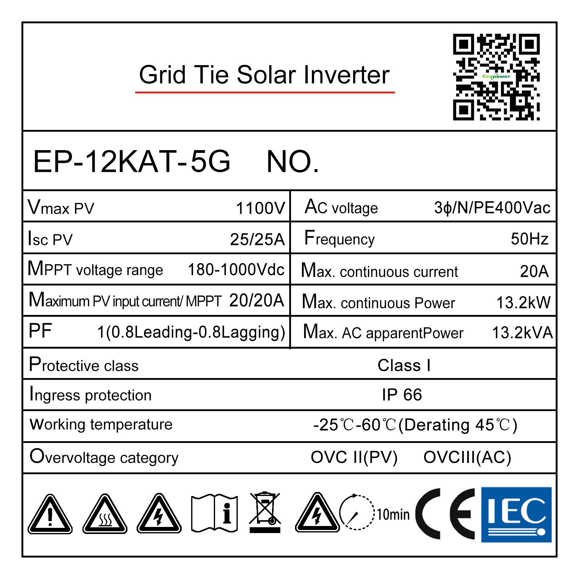 Tem thông số kỹ thuật inverter Ecopower EP-12KAT-5G