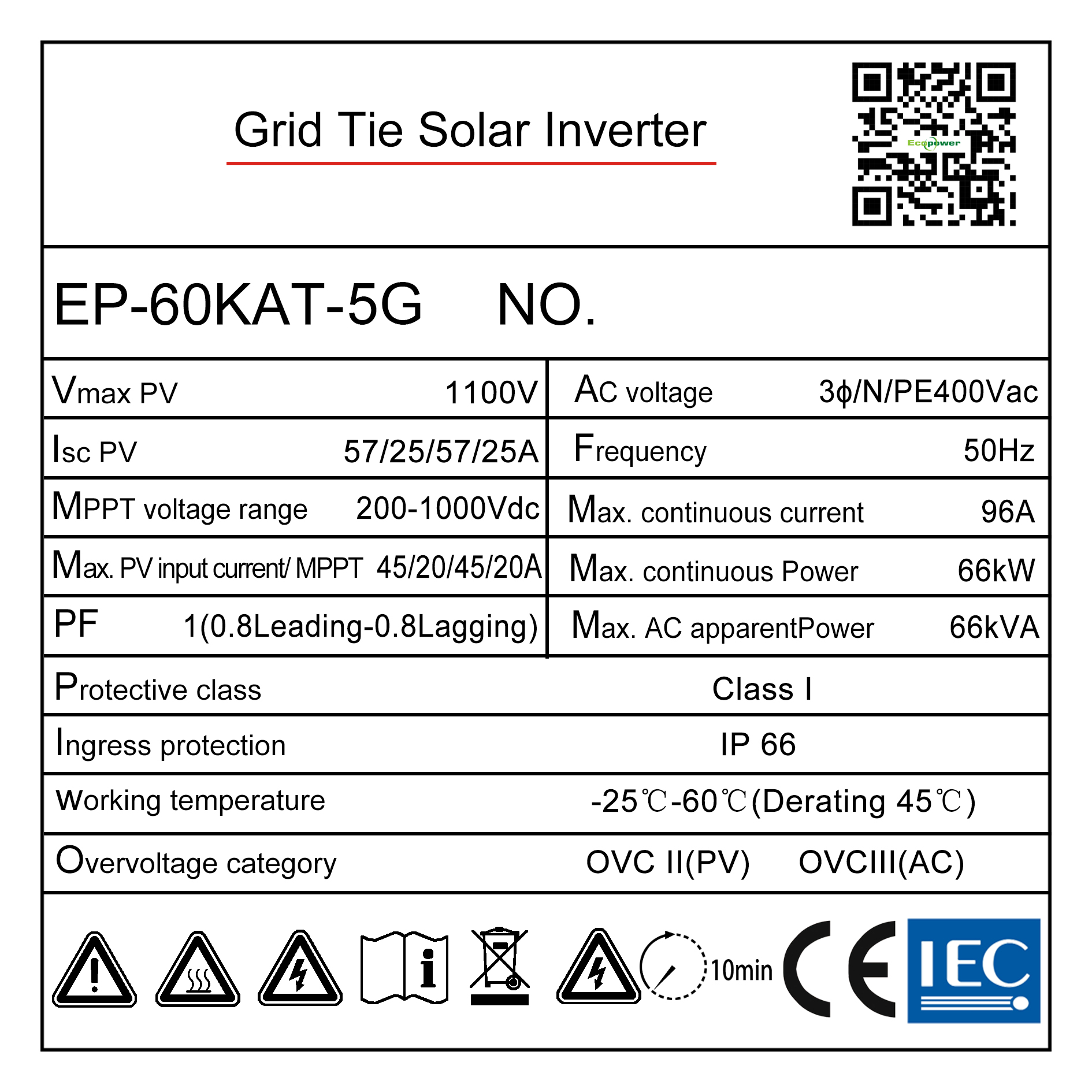 Tem thông số kỹ thuật inverter Ecopower EP-60KAT-5G