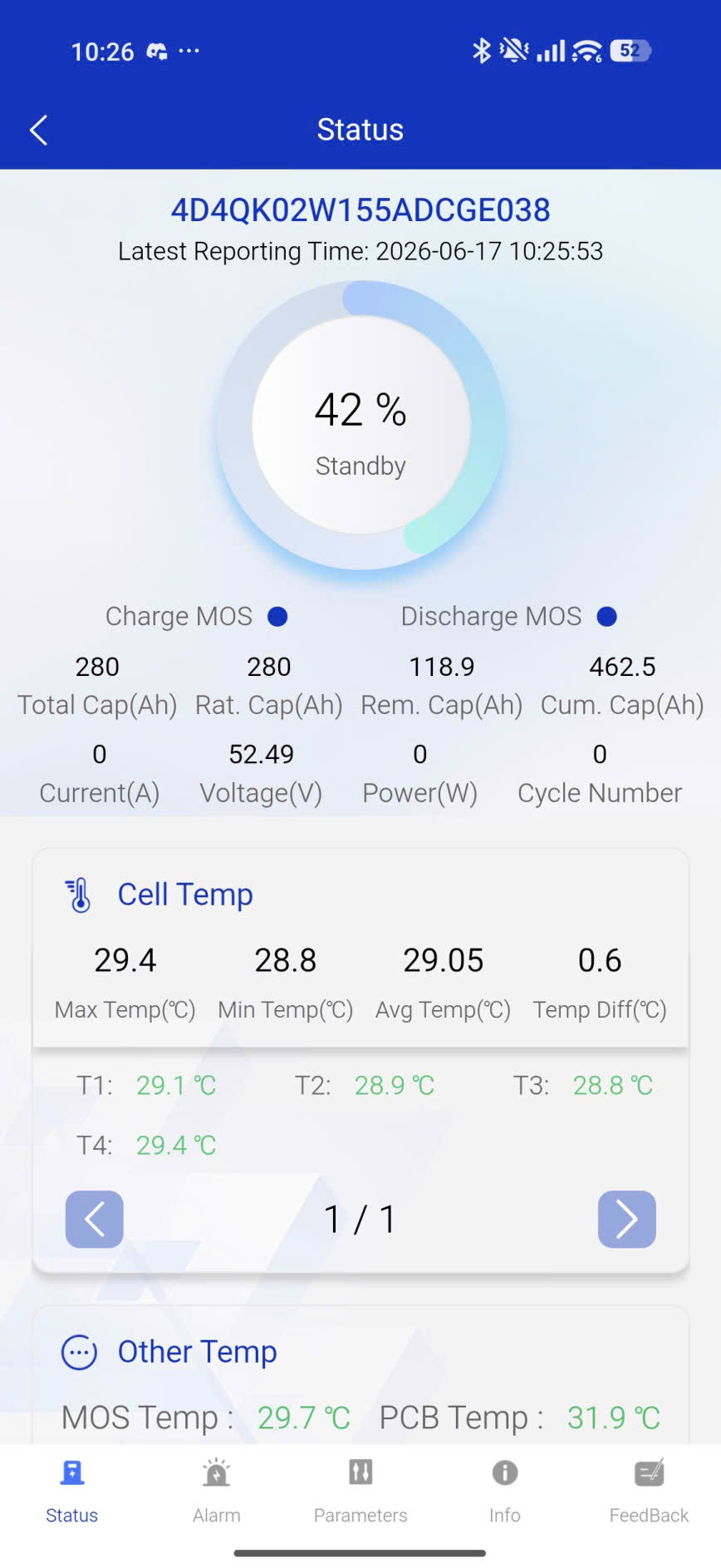 Theo dõi thông số pin Lithium Ecopower EP-W15 trên ứng dụng